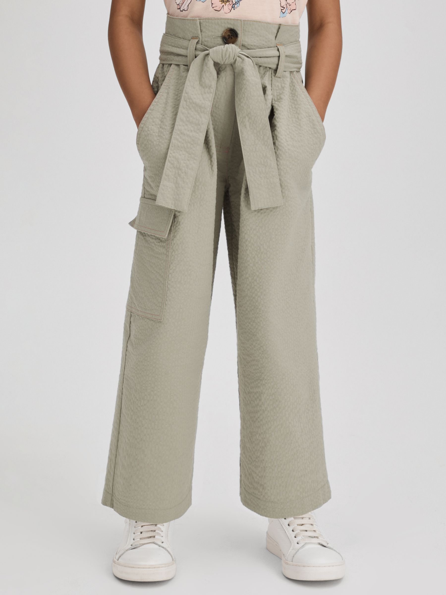 Reiss Kids' Bax Contrast Stitch Cargo Trousers, Khaki, 12-13Y