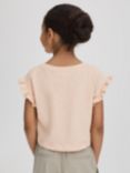 Reiss Kids' Saskia Floral Logo Ruffle Cropped T-Shirt, Pink