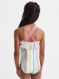 Reiss Kids' Cora Stripe Ruffle Swimsuit, Multi