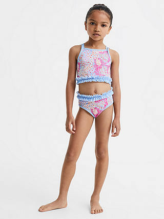 Reiss Kids' Lyla Floral Ruffle Bikini, Pink/Multi