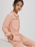 Reiss Kids' Penelope Zip Detail Denim Jumpsuit, Pink