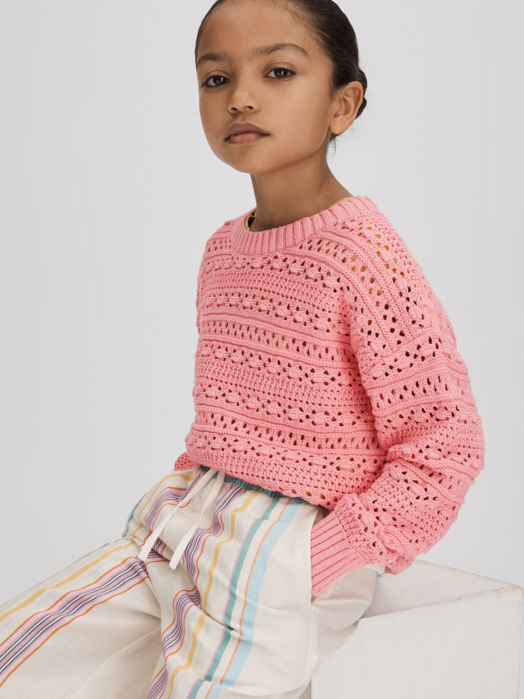 Buy Reiss Kids' Isobel Crochet Knit Jumper, Pink Online at johnlewis.com