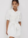 Reiss Kids' Dannie Floral Embroidered Collard Dress, White