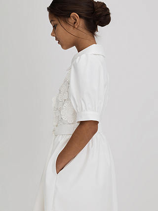 Reiss Kids' Dannie Floral Embroidered Collard Dress, White