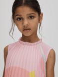 Reiss Kids' Pixie Abstract Print Ruffle Pleated Dress, Pink/Multi