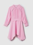 Reiss Kids' Erica Zip Front Asymmetric Dress, Pink
