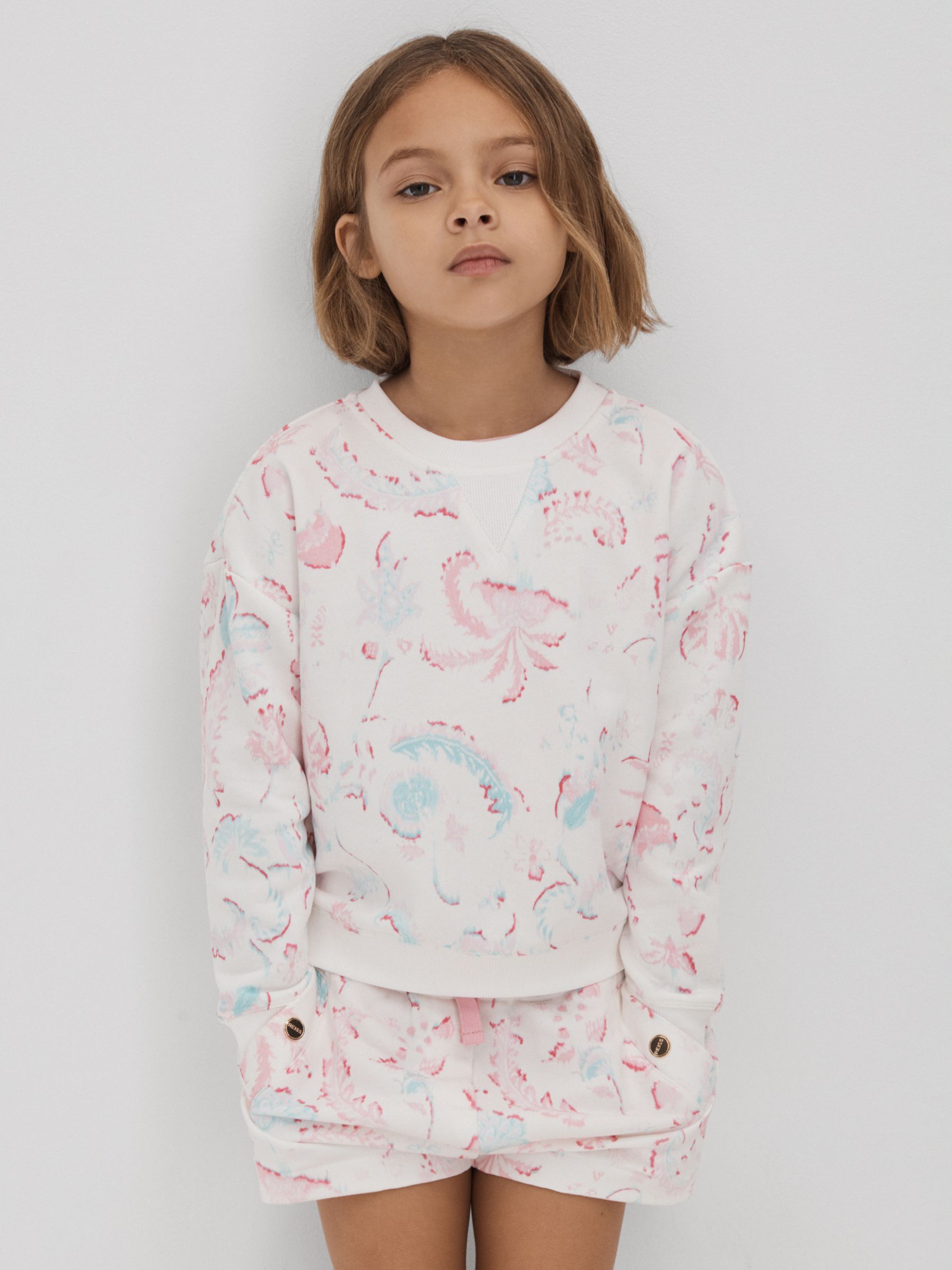 Buy Reiss Kids' Jessie Floral Print Sweatshirt & Shorts Set, Pink/Multi Online at johnlewis.com
