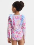 Reiss Kids' Poppy Floral Print Ruffle Sunsafe Swimsuit, Pink/Multi