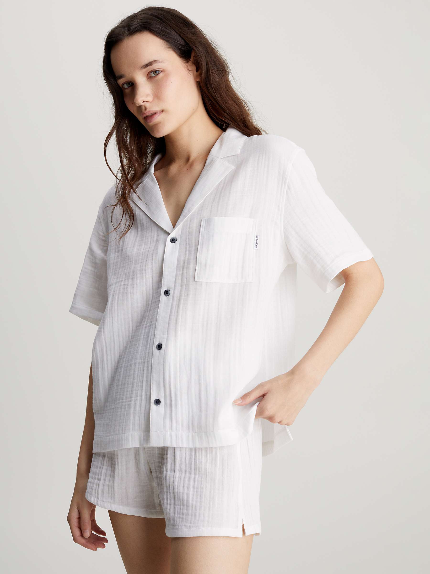 Buy Calvin Klein Textured Short Sleeve Pyjama Shirt, White Online at johnlewis.com