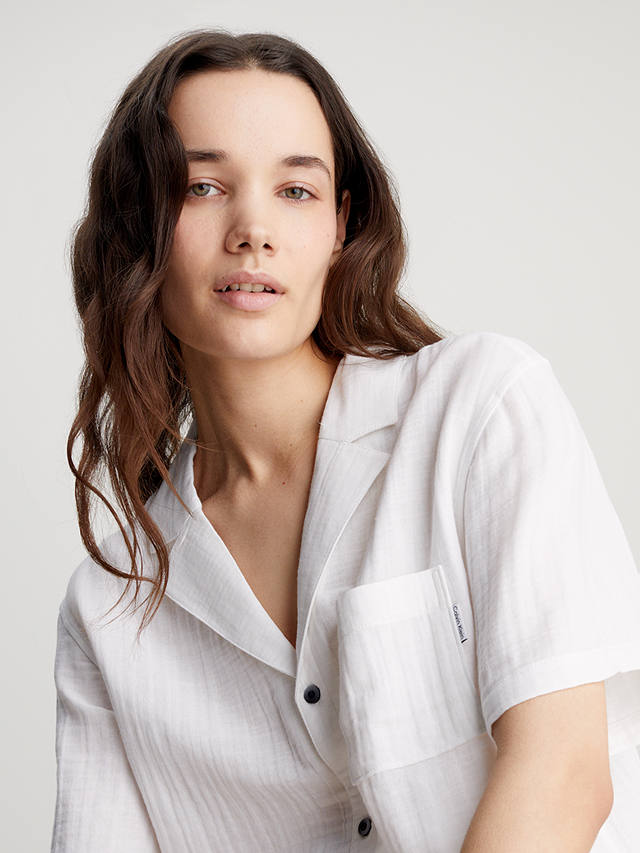 Calvin Klein Textured Short Sleeve Pyjama Shirt, White
