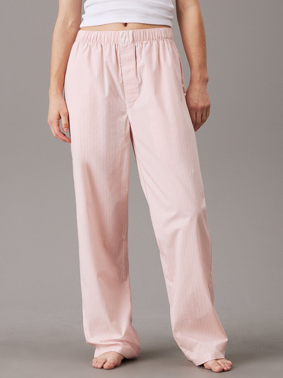 Calvin Klein Pinstripe Cotton Pyjama Bottoms, Pink, XS