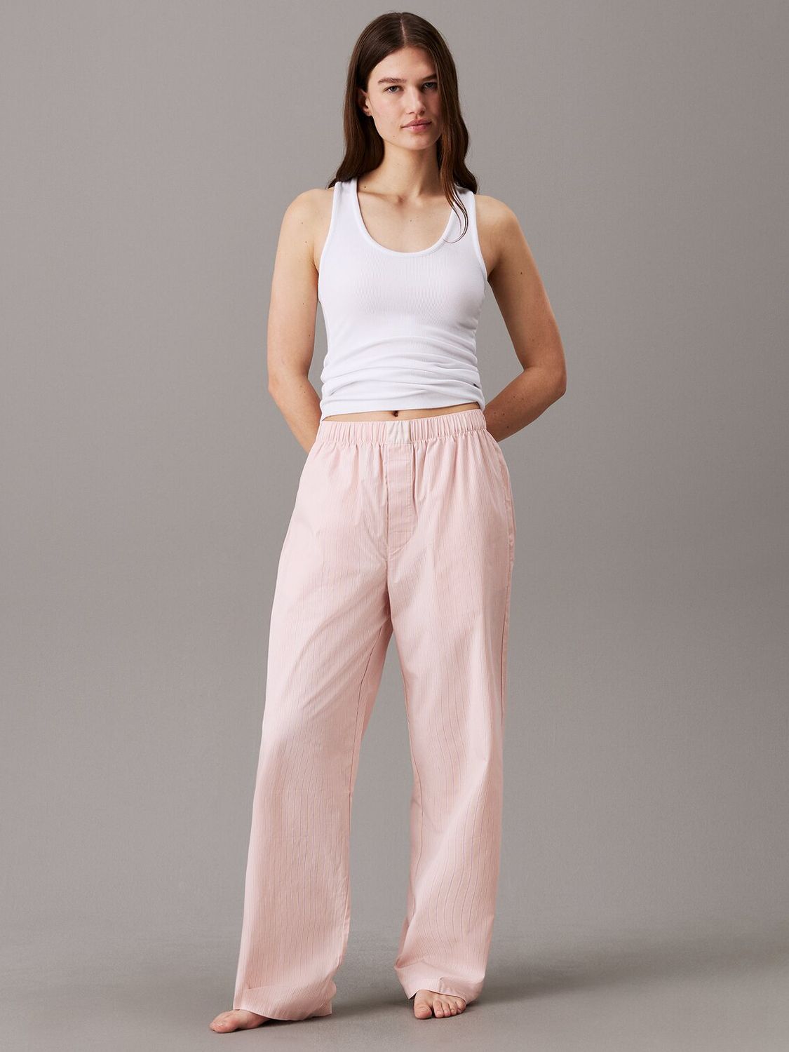 Calvin Klein Pinstripe Cotton Pyjama Bottoms, Pink, XS