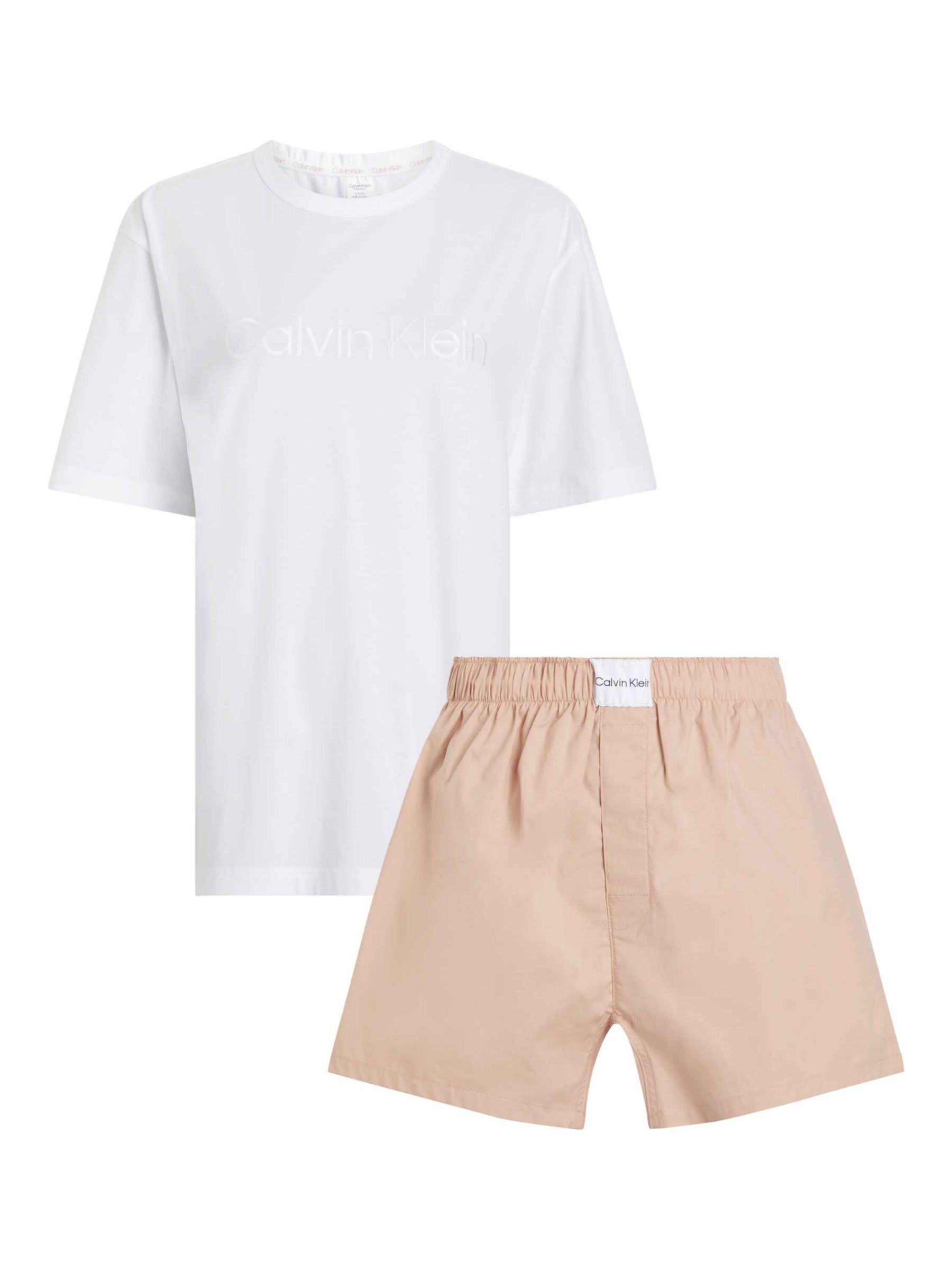 Calvin Klein T-Shirt & Shorts Pyjama Set, White/Neutral, M