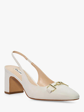 Dune Detailed Leather Block Heel Shoes, White