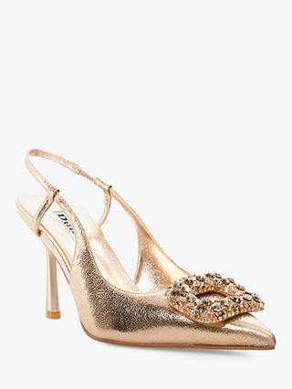 Dune Calenna Brooch Detail Slingback Court Shoes, Rose Gold