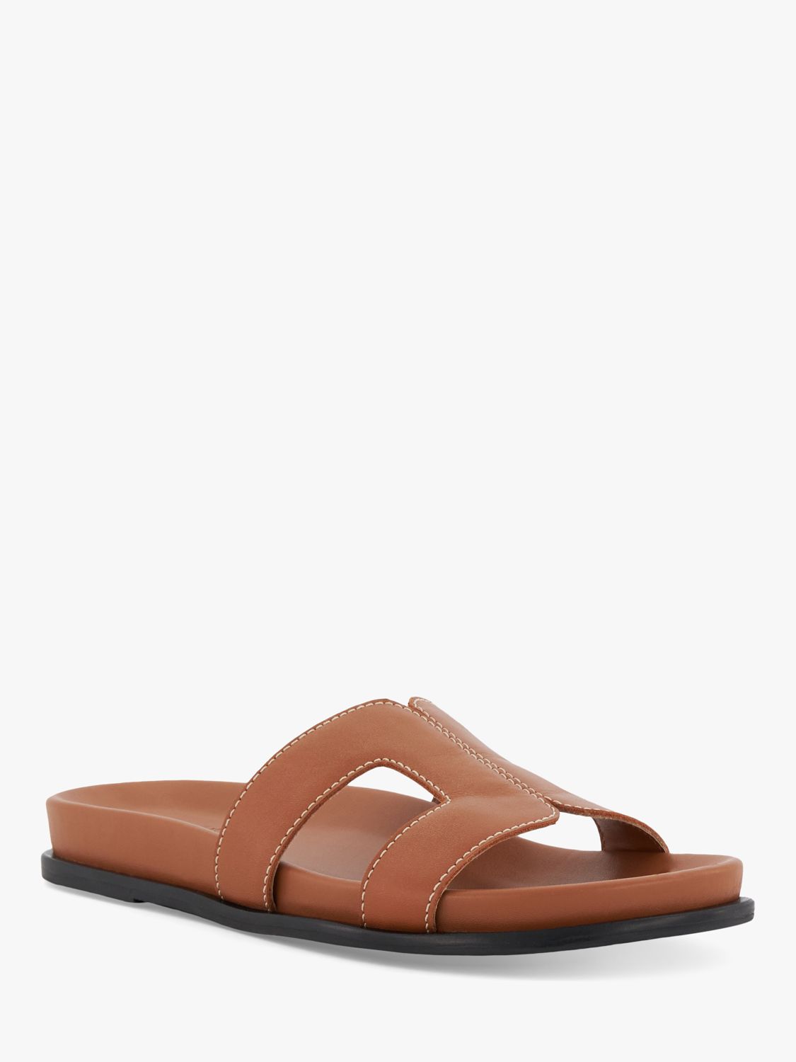 Dune Wide Fit Loupa Leather Sandals, Tan, 3