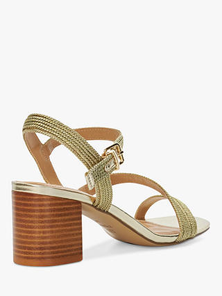 Dune Jelen Fabric Block Heel Sandals, Gold