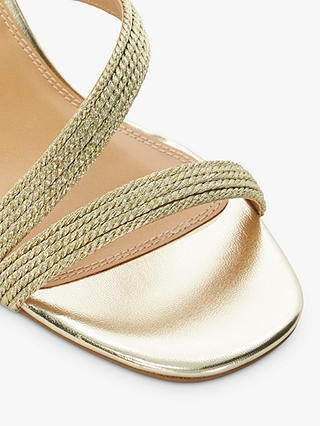 Dune Jelen Fabric Block Heel Sandals, Gold