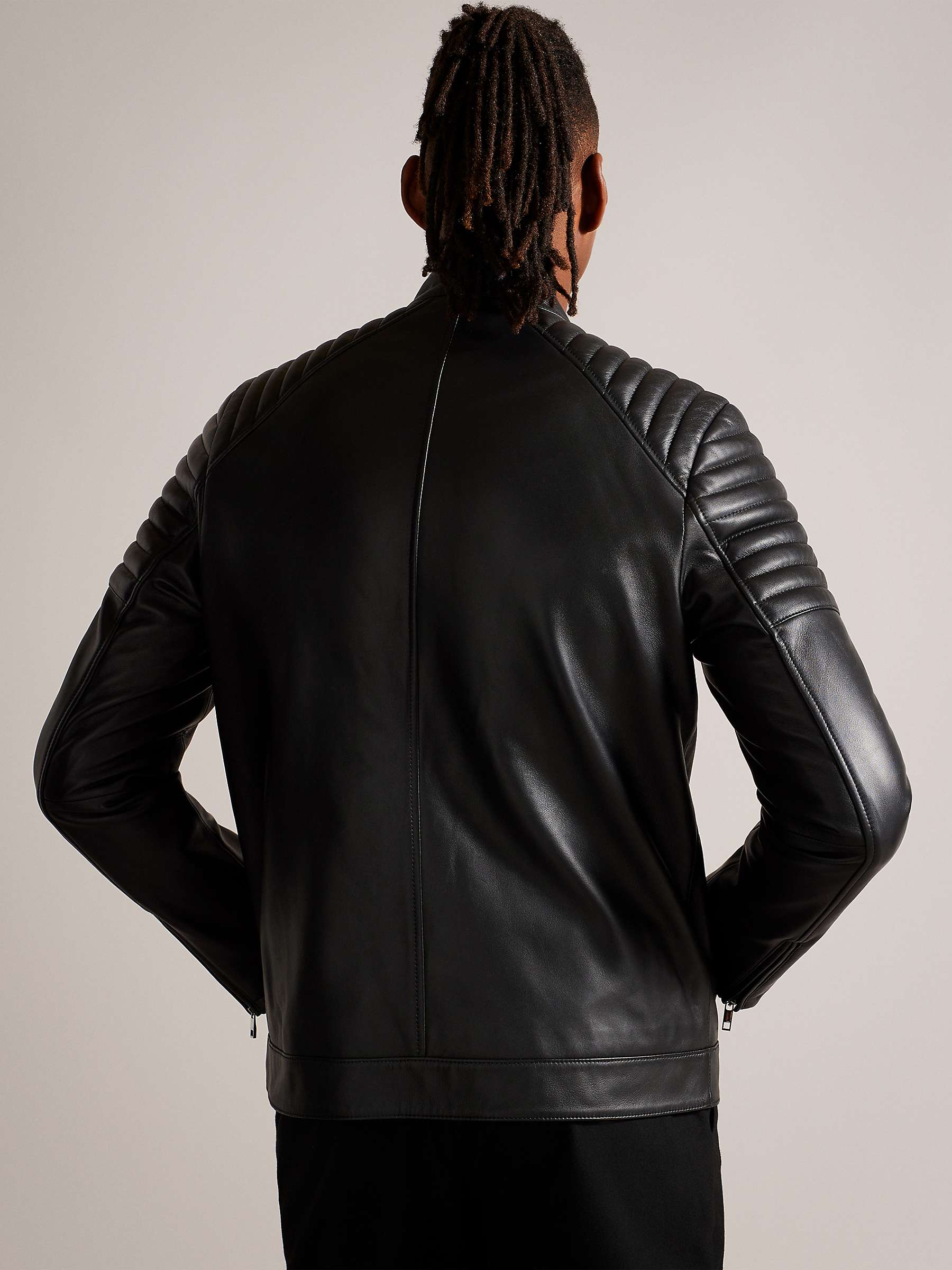 Buy Ted Baker Racer Leather Jacket, Black Online at johnlewis.com