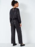 Crew Clothing Eve Sequin Wide Leg Trousers, Black