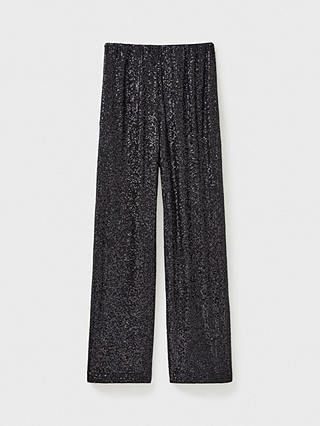 Crew Clothing Eve Sequin Wide Leg Trousers, Black