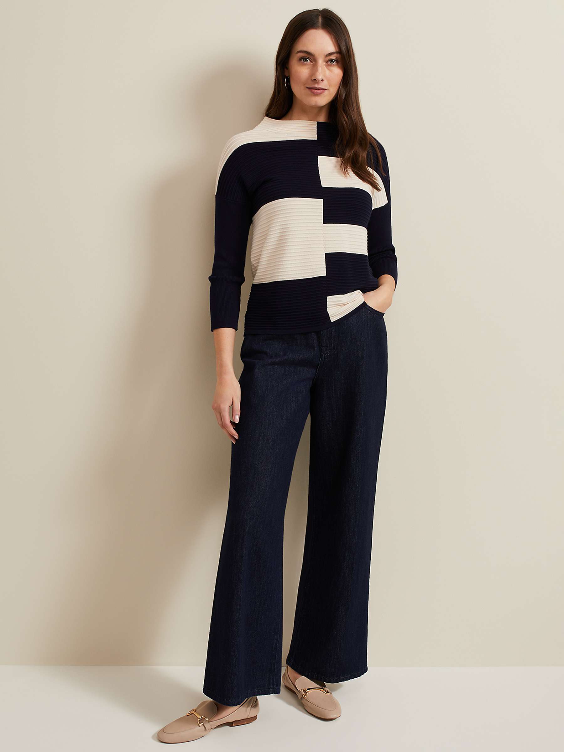 Buy Phase Eight Harper Ripple Top, Navy/Ivory Online at johnlewis.com