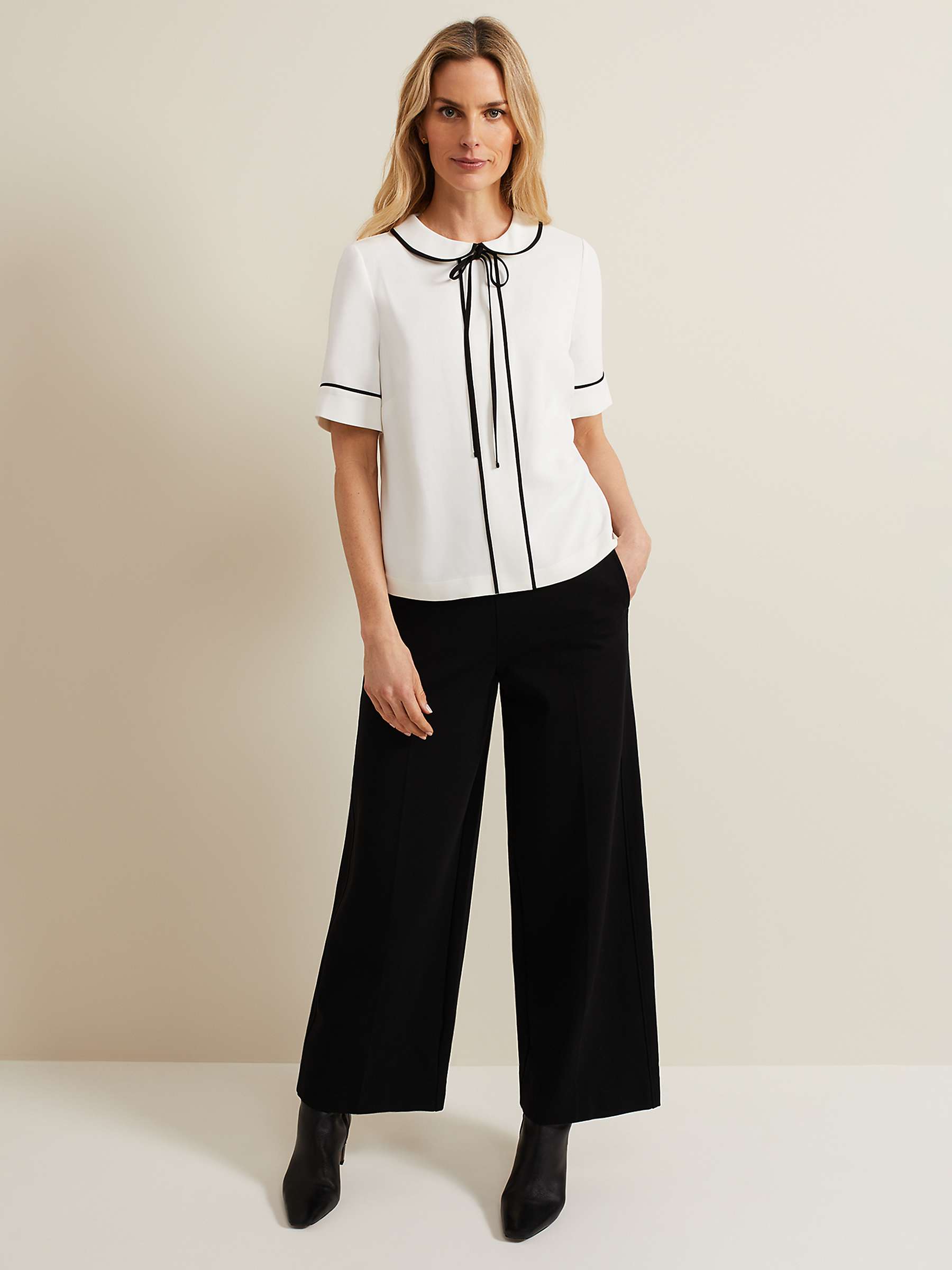 Buy Phase Eight Carys Contrast Piping Blouse, Ivory/Black Online at johnlewis.com
