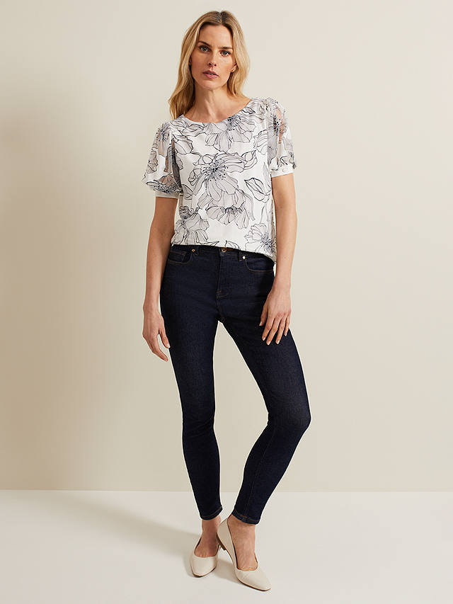 Phase Eight Kelly Floral Outline Top, Ivory