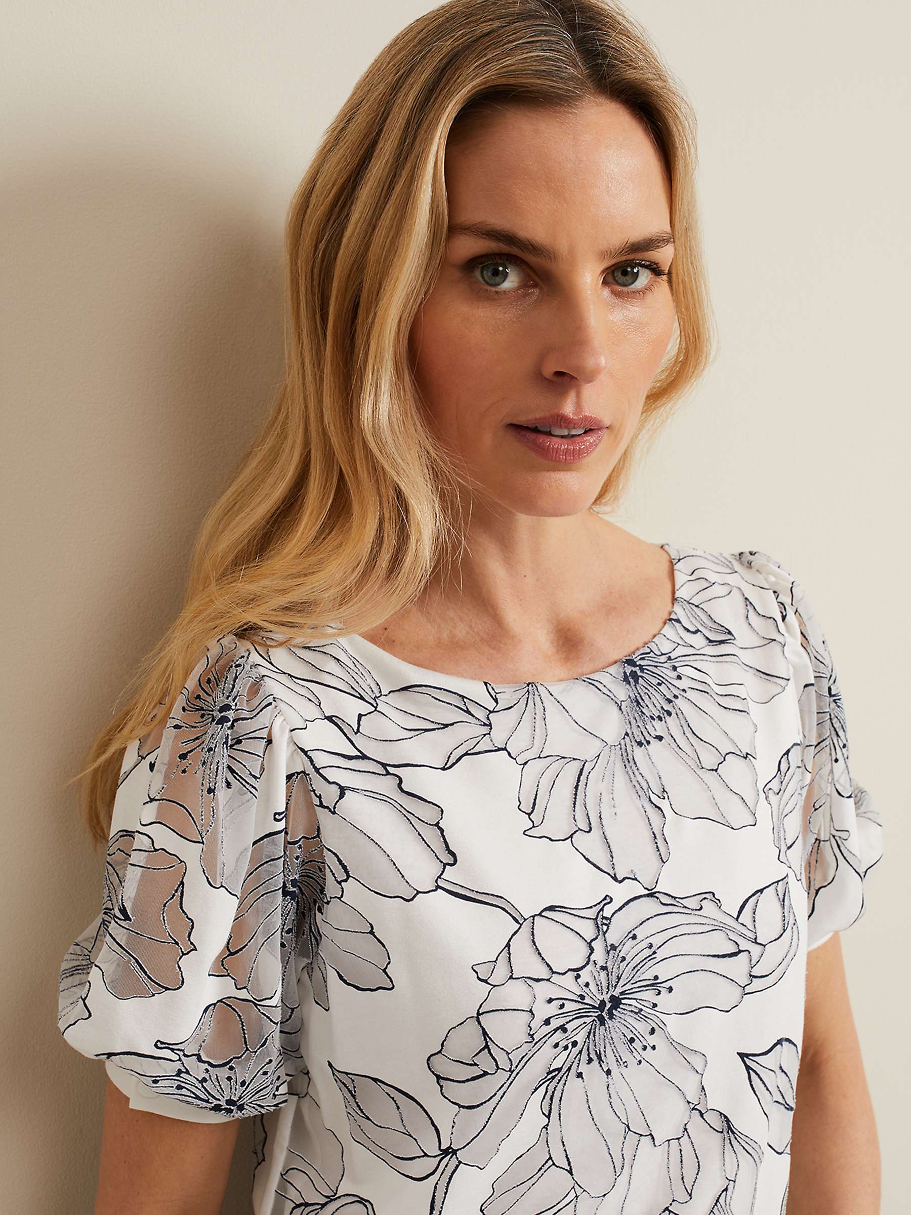 Buy Phase Eight Kelly Floral Outline Top, Ivory Online at johnlewis.com