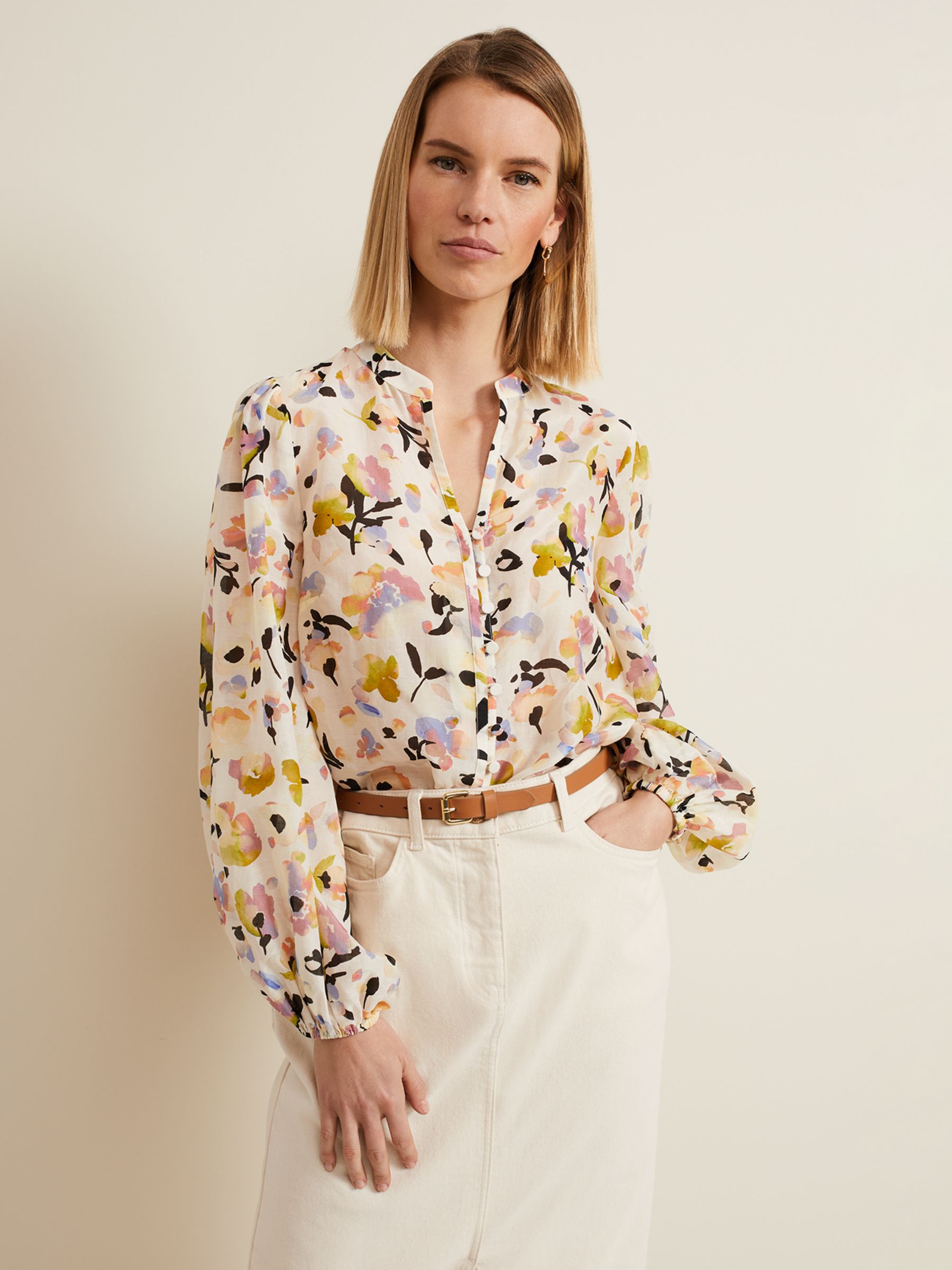 Phase Eight Maddie Watercolour Silk Blend Blouse, Ivory/Multi at John ...