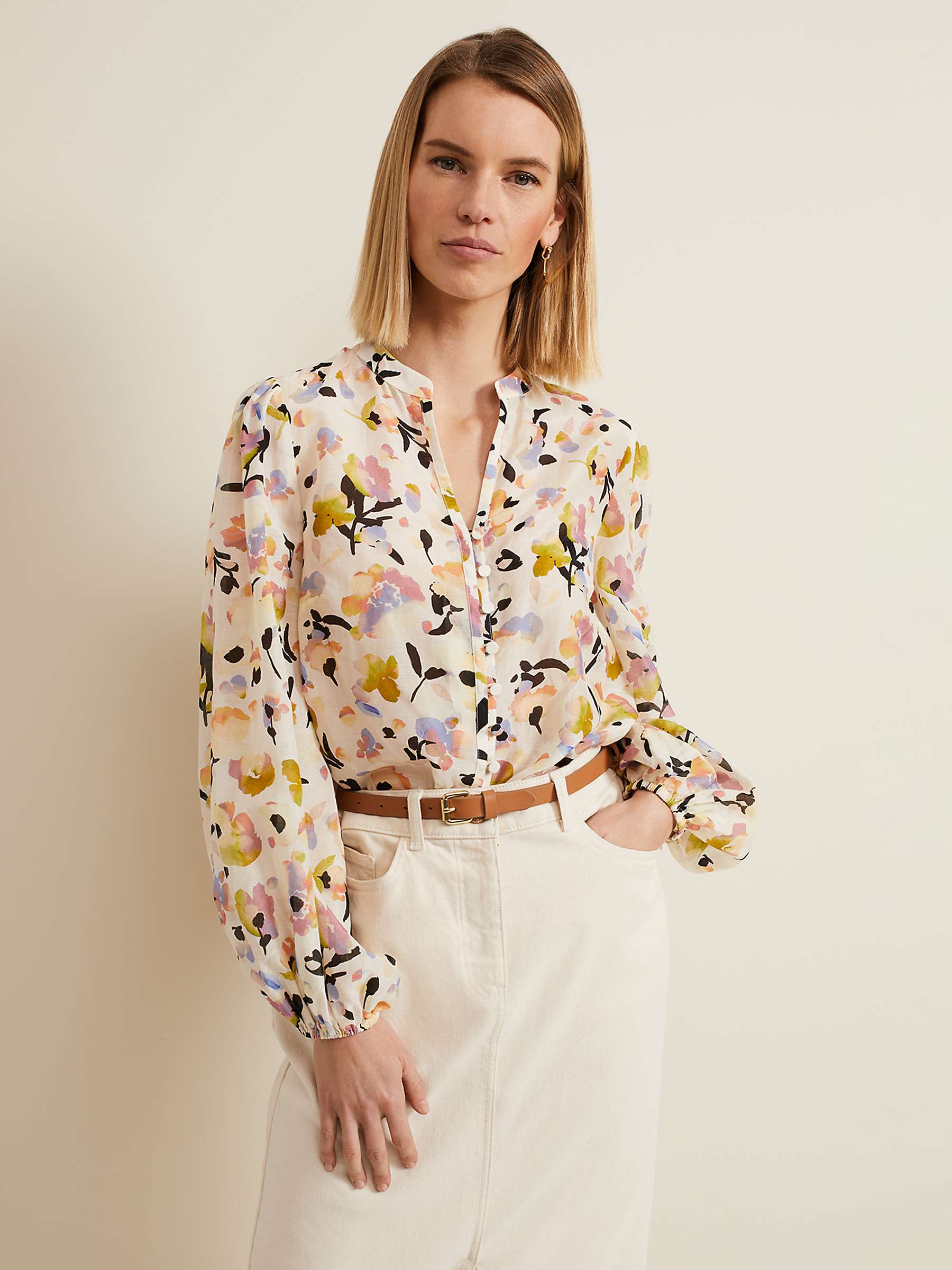 Buy Phase Eight Maddie Watercolour Silk Blend Blouse, Ivory/Multi Online at johnlewis.com