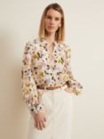 Phase Eight Maddie Watercolour Silk Blend Blouse, Ivory/Multi