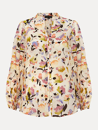 Phase Eight Maddie Watercolour Silk Blend Blouse, Ivory/Multi