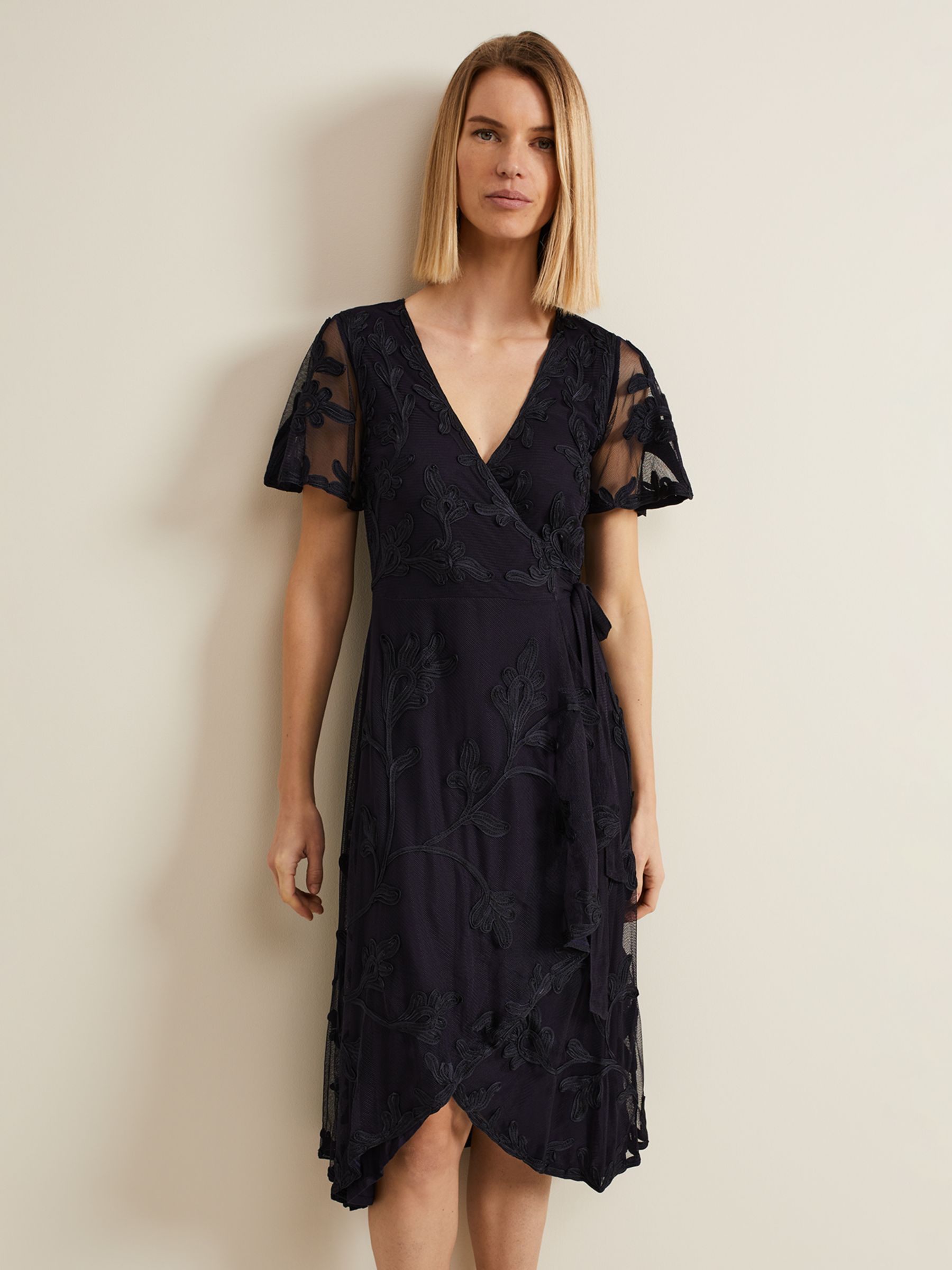 Buy Phase Eight Clara Tapework Wrap Midi Dress, Navy Online at johnlewis.com