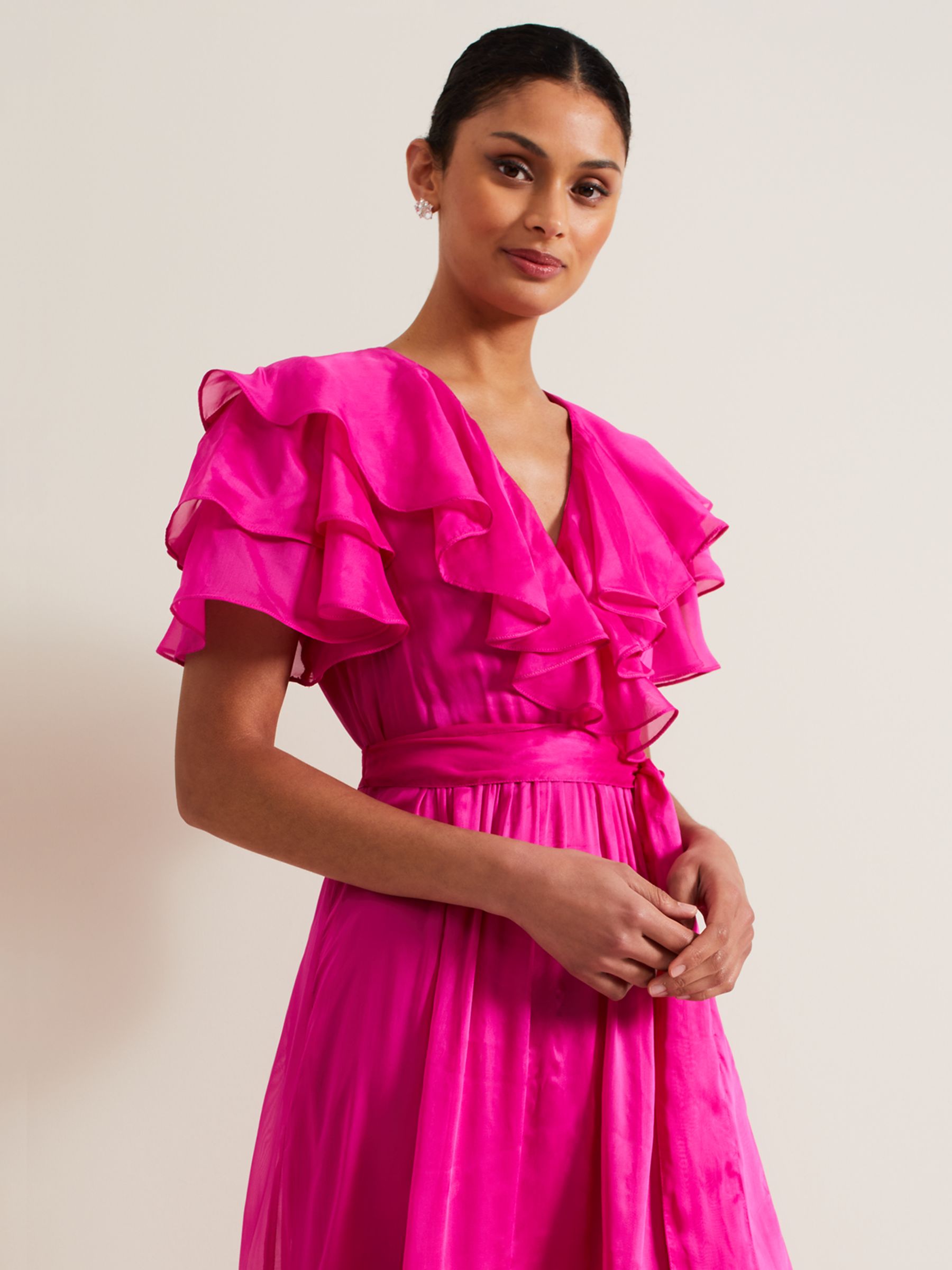 Phase Eight Mabelle Tiered Organza Maxi Dress, Fuchsia, 6