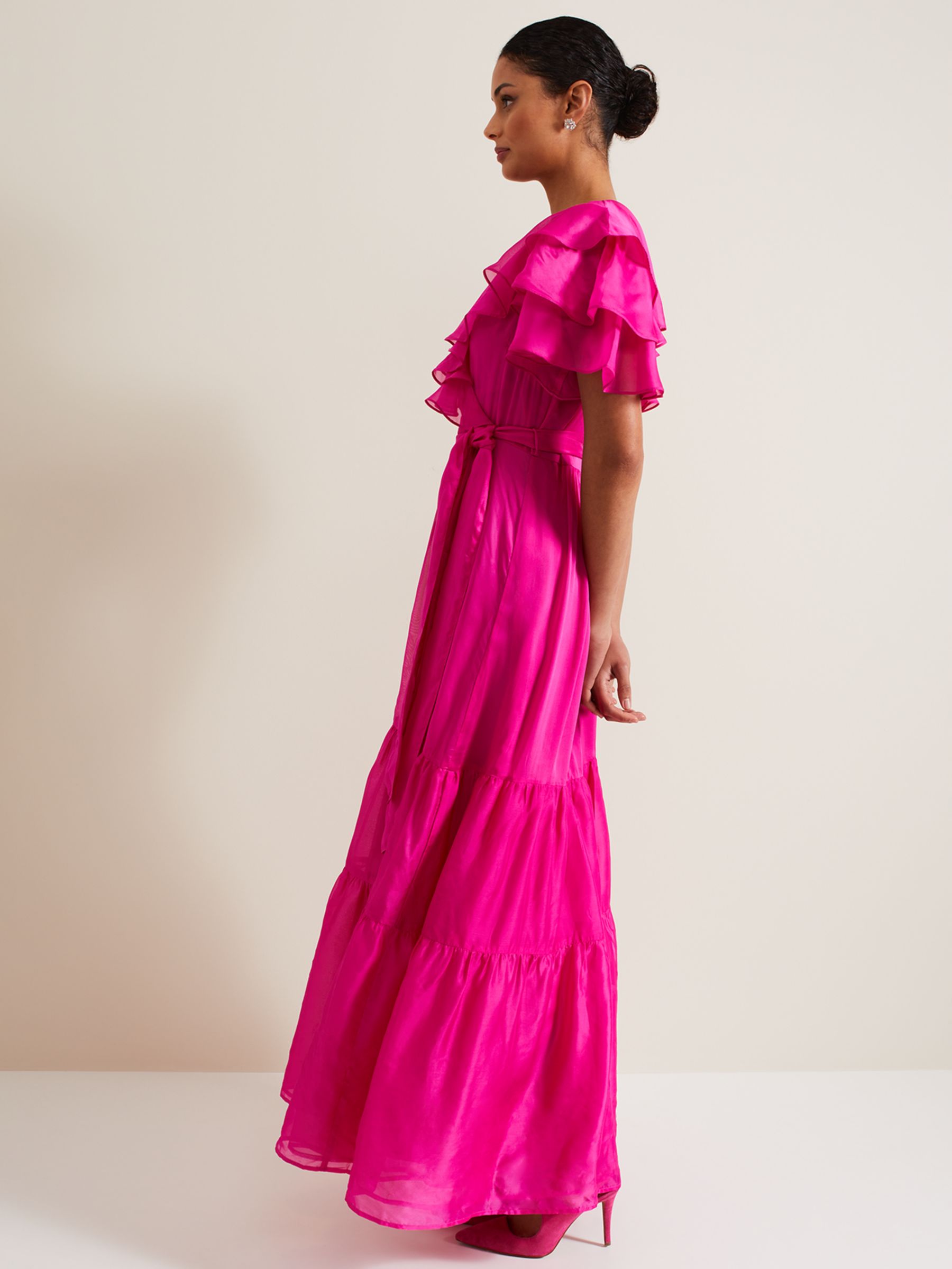 Phase Eight Mabelle Tiered Organza Maxi Dress, Fuchsia, 6