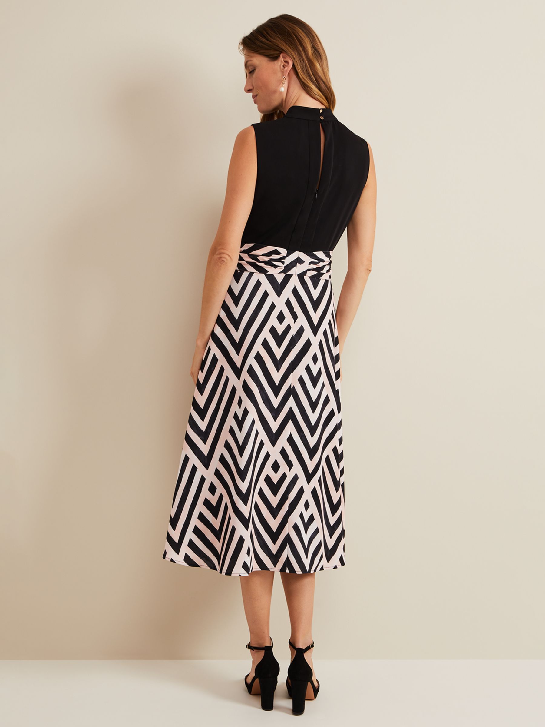 Buy Phase Eight Alora Geometric Print Midi Dress, Black/Multi Online at johnlewis.com