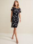 Phase Eight Florisa Floral Embroidered Dress, Navy