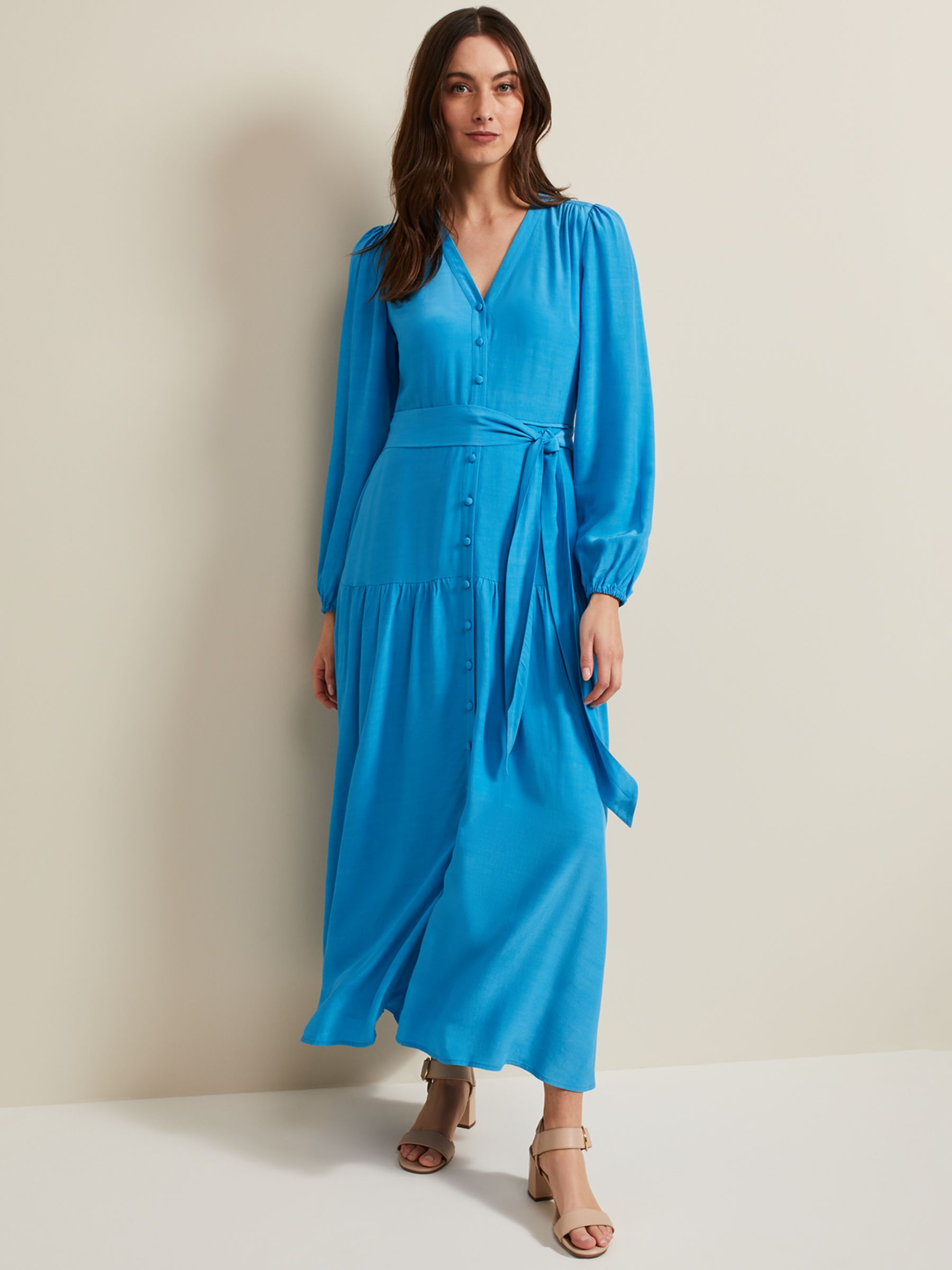 Phase Eight Tori Tiered Maxi Dress, Blue, 20