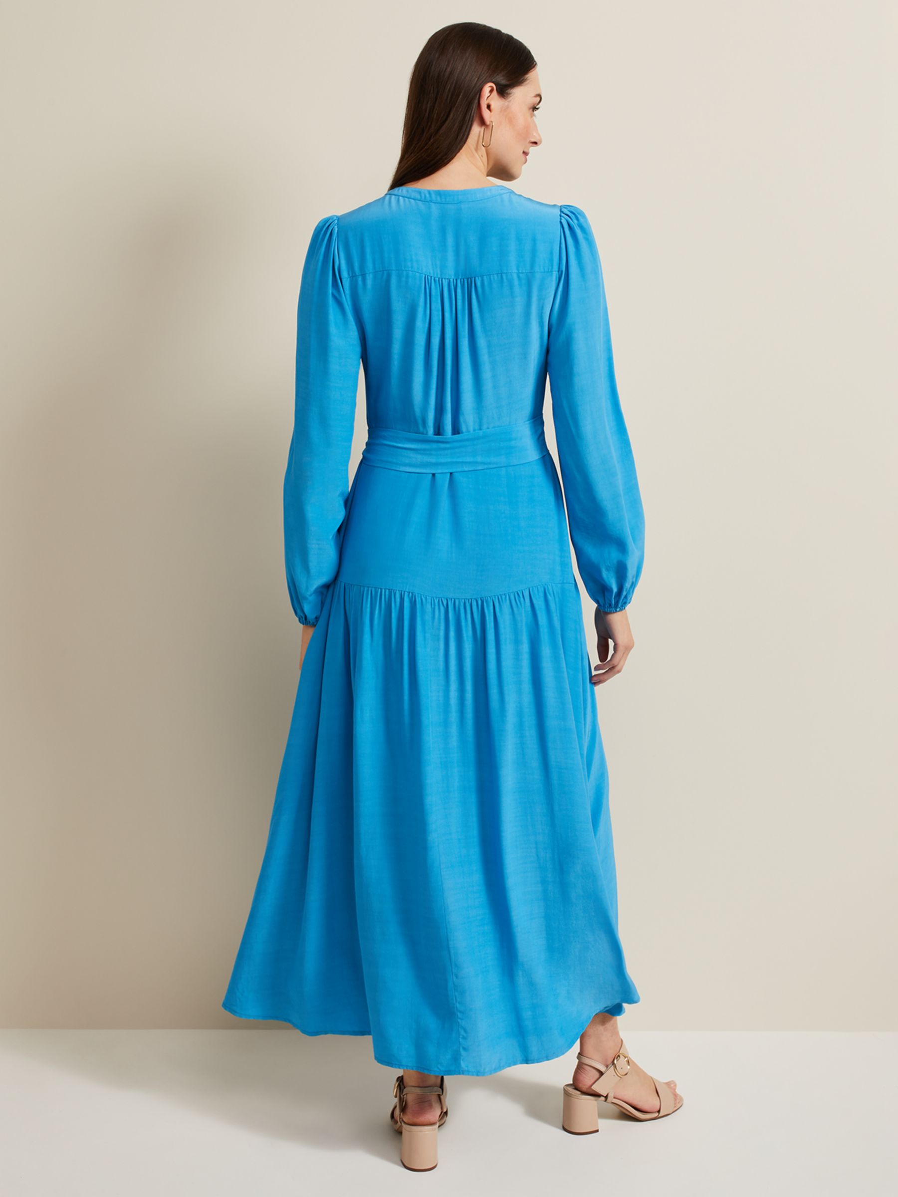 Phase Eight Tori Tiered Maxi Dress, Blue, 20