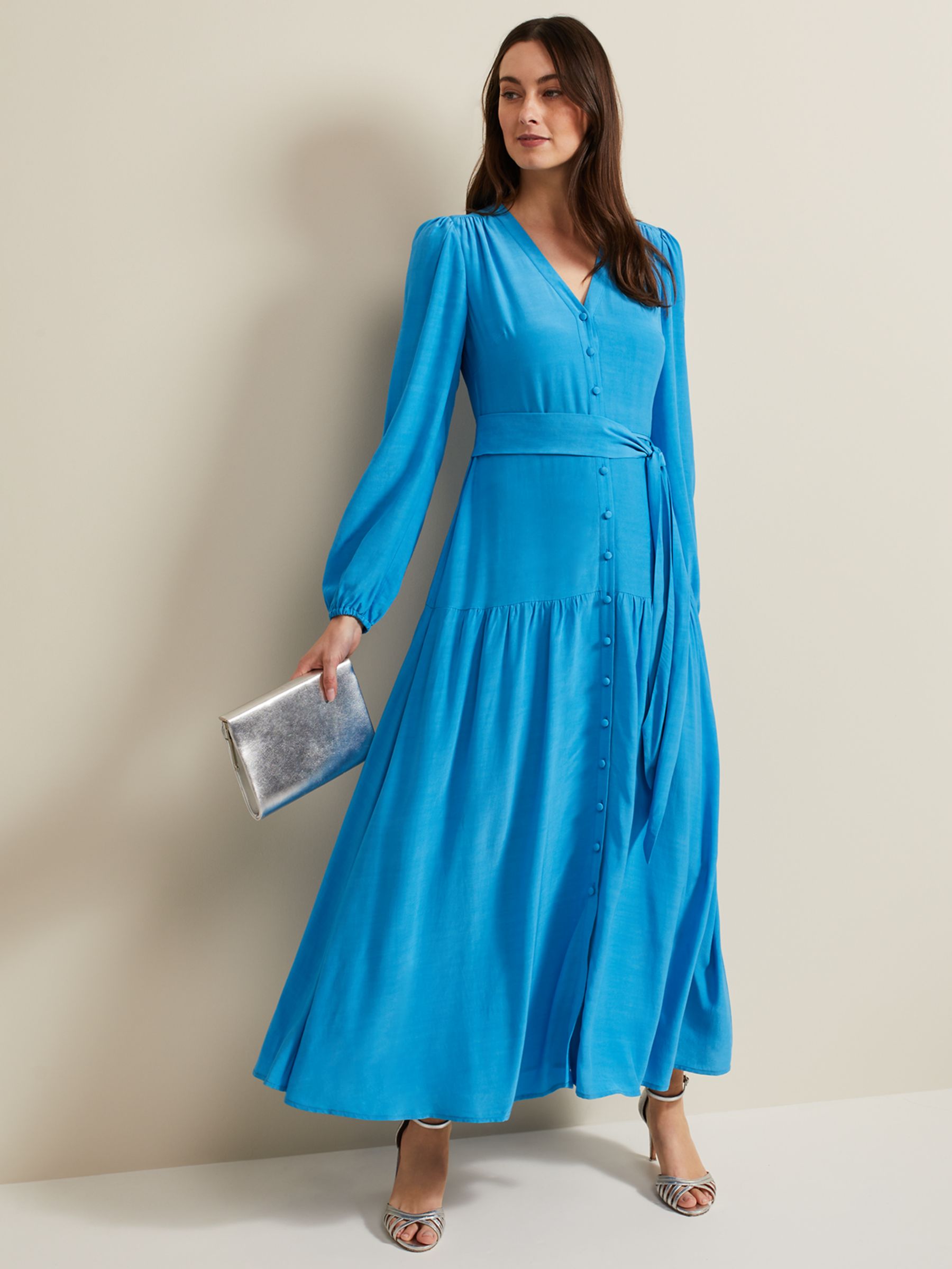 Phase Eight Tori Tiered Maxi Dress, Blue, 20