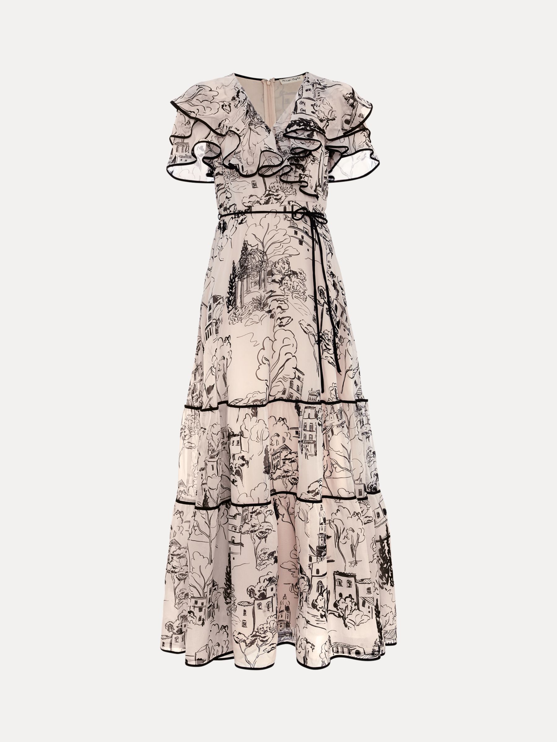 Phase Eight Arlette Tuscan Landscape Maxi Dress, Black/Ivory, 6