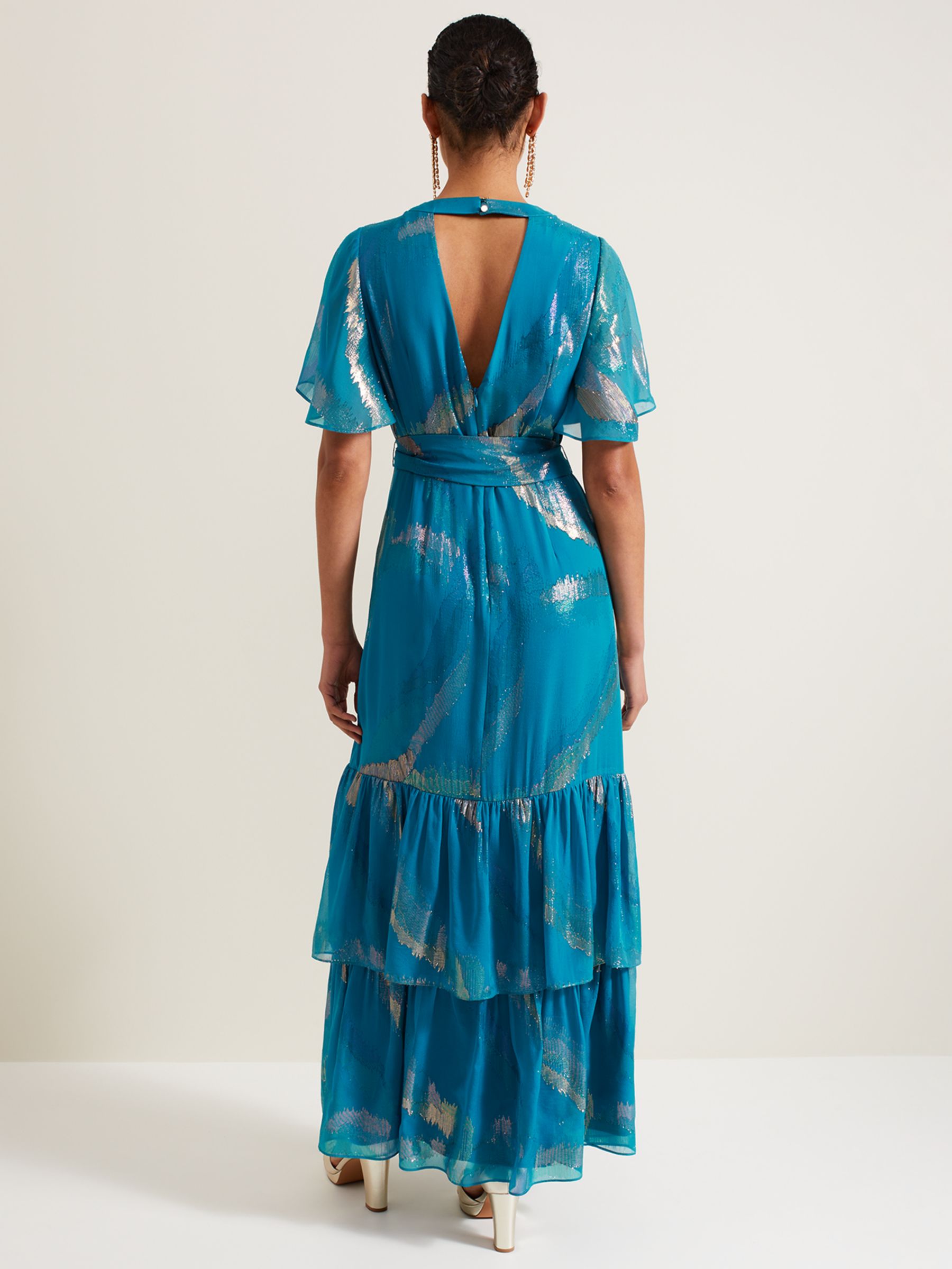 Phase Eight Collection 8 Charissa Silk Maxi Dress, Blue/Gold, 18