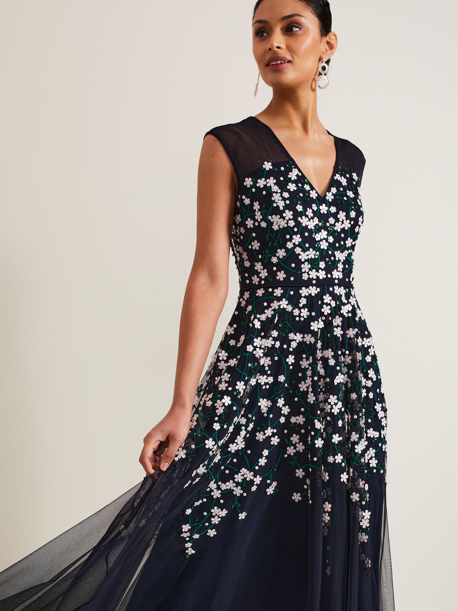 Buy Phase Eight Floral Beaded Midi Dress, Navy Online at johnlewis.com