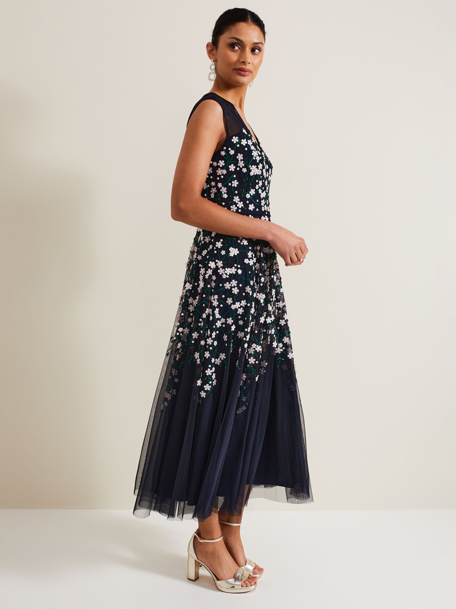 Buy Phase Eight Floral Beaded Midi Dress, Navy Online at johnlewis.com