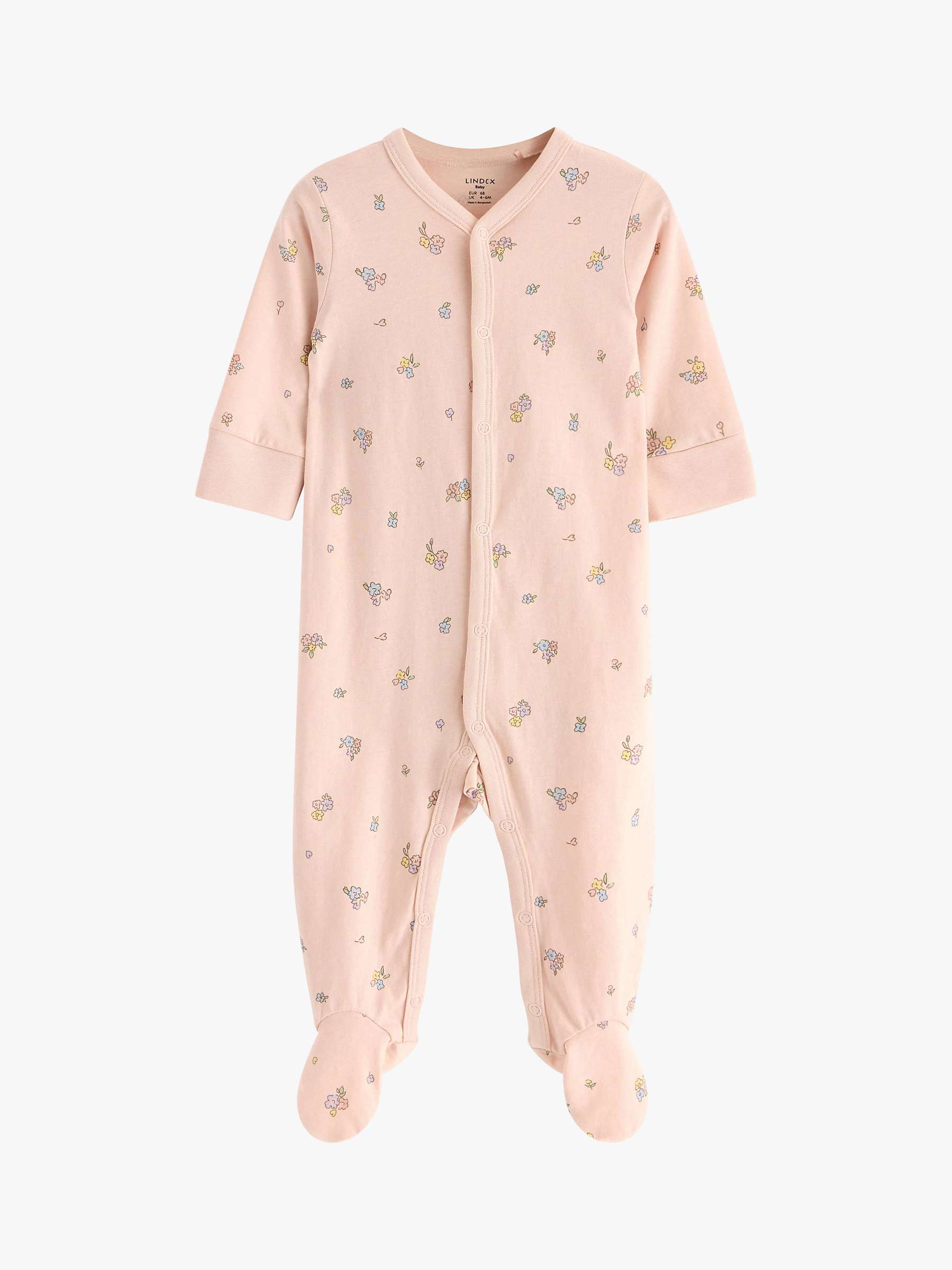 Buy Lindex Baby Organic Cotton Floral Print Sleepsuit, Light Pink Online at johnlewis.com
