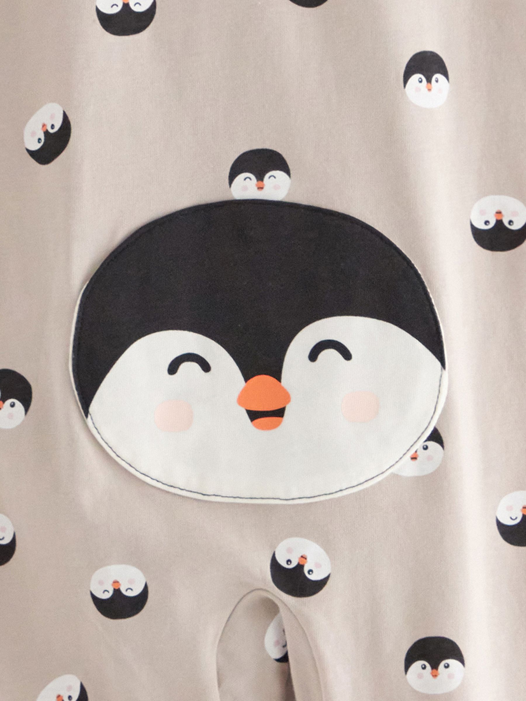 Buy Lindex Baby Organic Cotton Penguin Print Sleepsuit, Light Grey Online at johnlewis.com