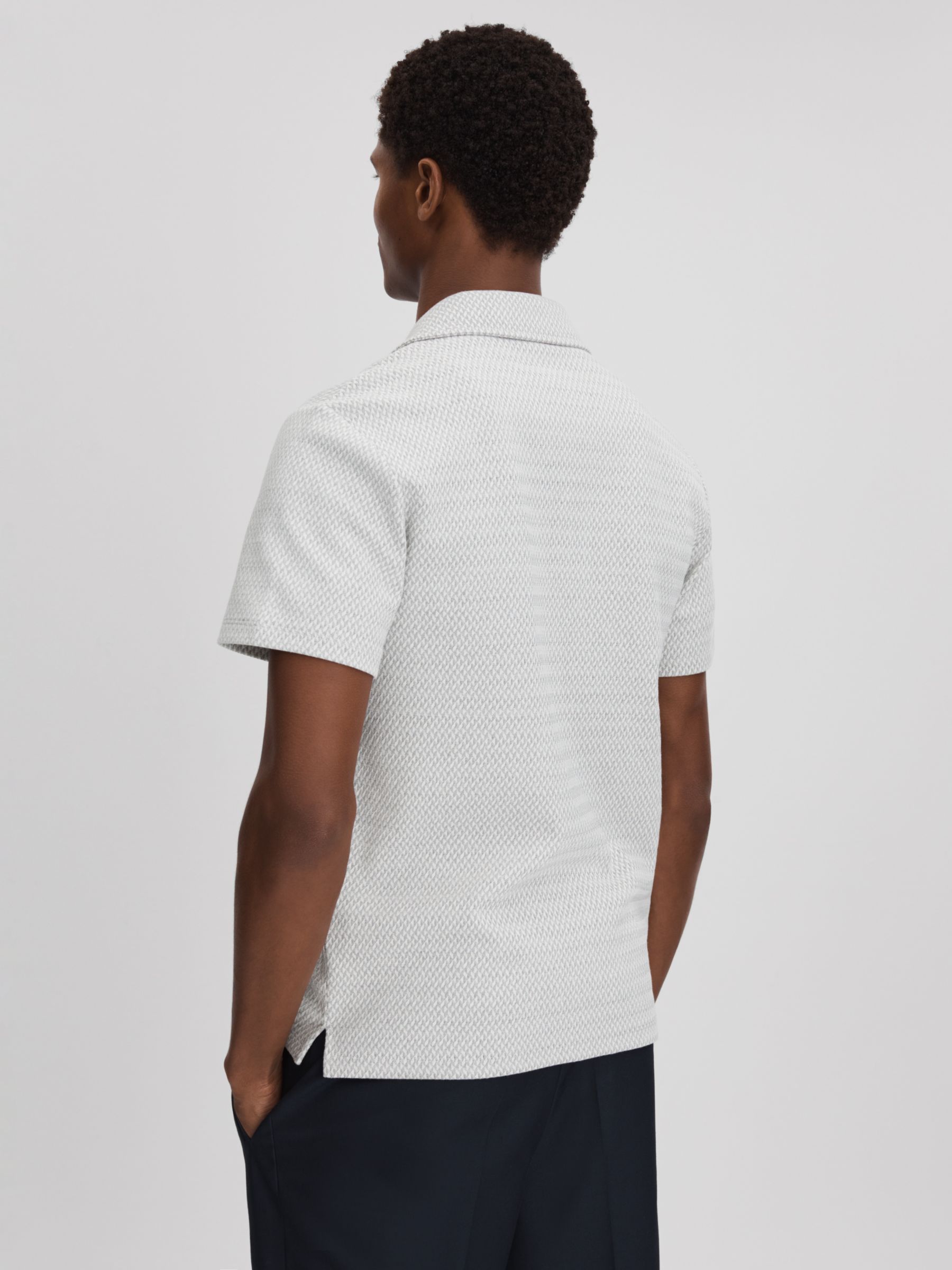 Buy Reiss Brewer Short Sleeve Textured Jacquard Shirt, Light Grey Online at johnlewis.com