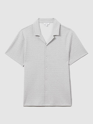 Reiss Brewer Short Sleeve Textured Jacquard Shirt, Light Grey