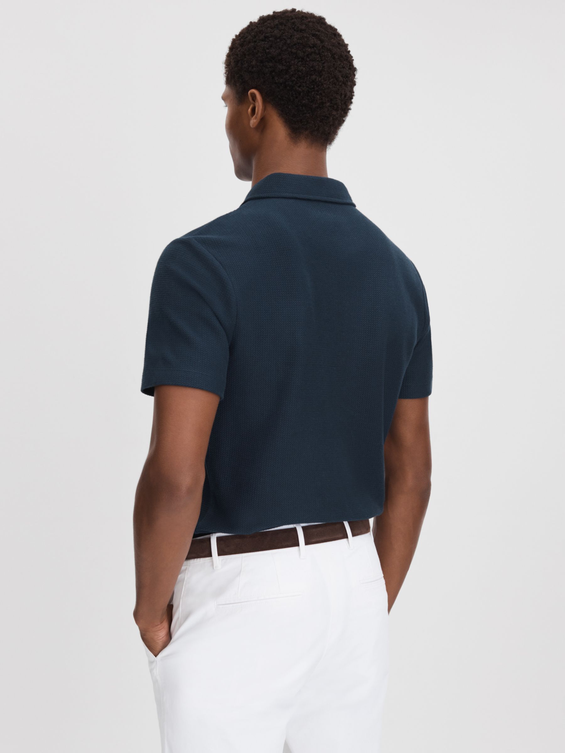 Reiss Felix Textured Half Zip Polo Shirt, Navy, XS
